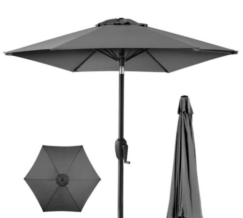 Outdoor Market Patio Umbrella w/ Push Button Tilt, Crank Lift - 7.5ft - Lot 190a