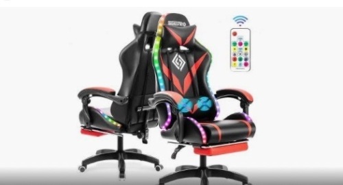 Hoffree Massage Gaming Chair with RGB Footrest & LED Lights - Lot 195a