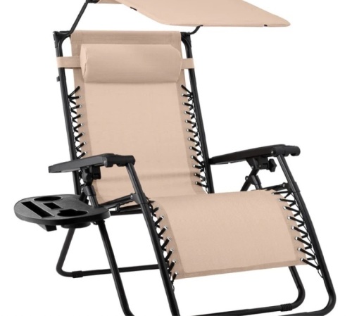 Folding Zero Gravity Recliner Patio Lounge Chair w/ Canopy, Side Tray - Lot 202a