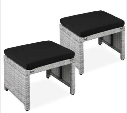 Set of 2 Multipurpose Wicker Ottomans w/ Removable Cushions, Steel Frame - Lot 203