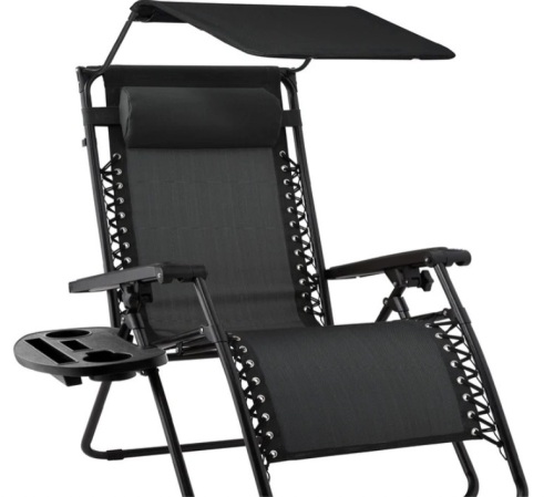 Folding Zero Gravity Recliner Patio Lounge Chair w/ Canopy, Side Tray - Lot 203a