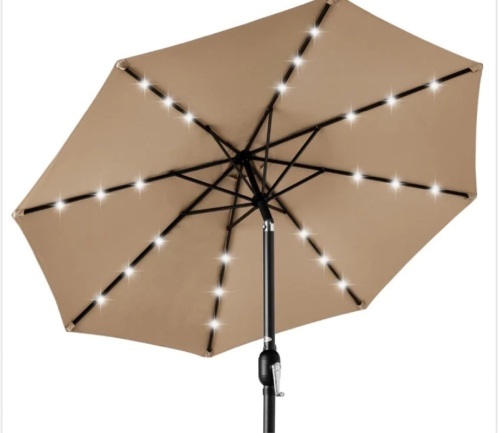 Solar LED Lighted Patio Umbrella w/ Tilt Adjustment, UV-Resistant- 10ft - Lot 215