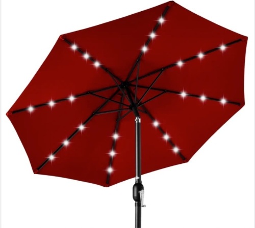 Solar LED Lighted Patio Umbrella w/ Tilt Adjustment, UV-Resistant- 10ft - Lot 217
