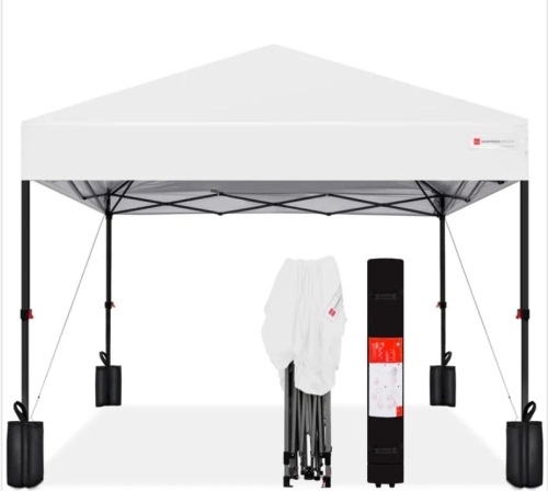One-Person Setup Instant Pop Up Canopy w/ Case, 4 Weight Bags - 8x8ft - Lot 219