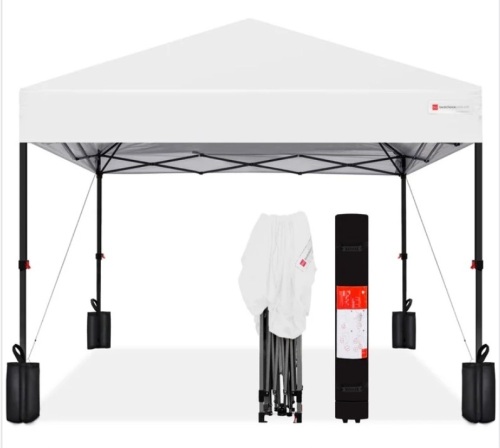 One-Person Setup Instant Pop Up Canopy w/ Case, 4 Weight Bags - 10x10ft - Lot 221
