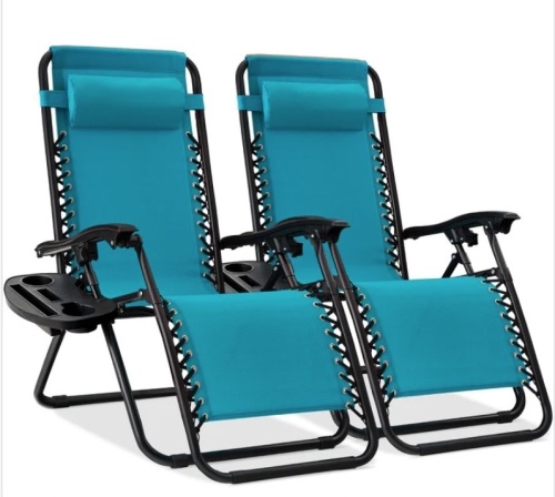 Set of 2 Adjustable Zero Gravity Patio Chair Recliners w/ Cup Holders - Lot 223