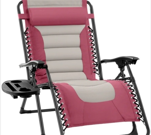Oversized Padded Zero Gravity Chair, Folding Recliner w/ Headrest, Side Tray - Lot 224