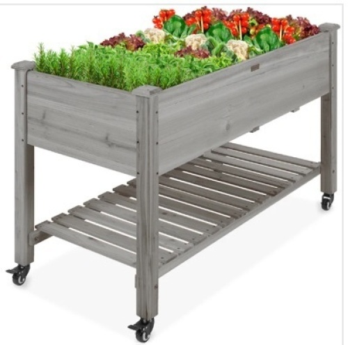 Mobile Raised Garden Bed Elevated Planter w/ Wheels, Shelf - 48x23.25x32in - Lot 314