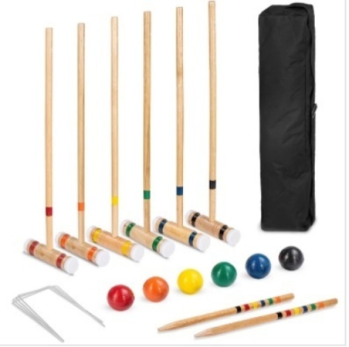 6-Player Wood Croquet Set w/ 6 Mallets, 6 Balls, Wickets, Stakes, Bag - 32in - Lot 318