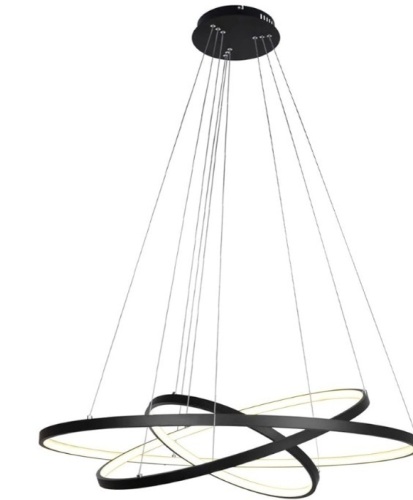 Unitary Brand Modern Black Acrylic Warm White LED 3 Rings Pendant Light Max 90W Painted Finish - Lot 321a
