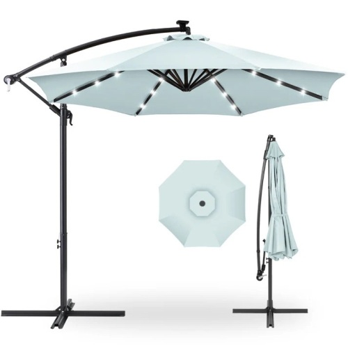 Solar LED Offset Hanging Patio Umbrella w/ Crank Tilt Adjustment - 10ft - Lot 388