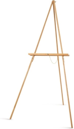 Falling in Art 65" A-Frame Tripod Easel Stand, Wooden Display Easel with Adjustable Canvas Holder, Floor Easel for Wedding Signs, Posters, Paintings, Artwork(Natural)  - Lot 278