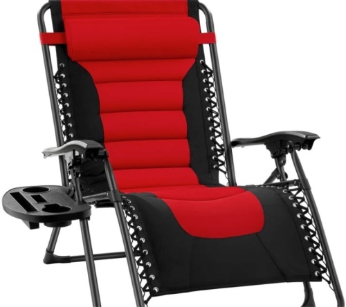 Oversized Padded Zero Gravity Chair, Folding Recliner w/ Headrest, Side Tray - Lot 485