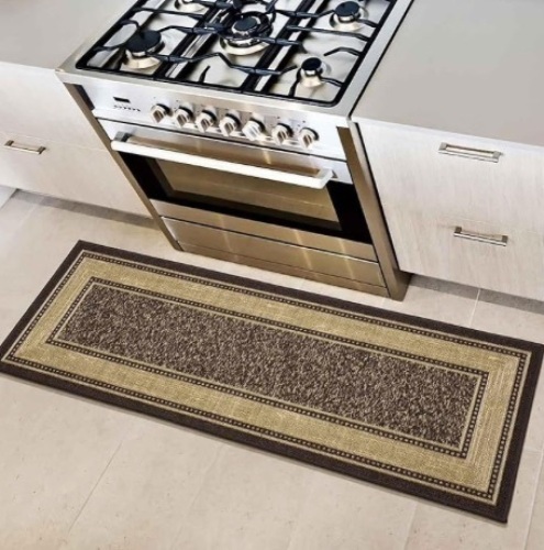 Ottomanson Machine Washable Bordered Design Non-Slip Rubberback 2x5 Traditional Runner Rug for Hallway, Kitchen, Bedroom, Entryway, 20" x 59", Brown - Lot 488