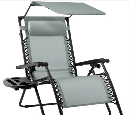 Folding Zero Gravity Recliner Patio Lounge Chair w/ Canopy, Side Tray - Lot 163c