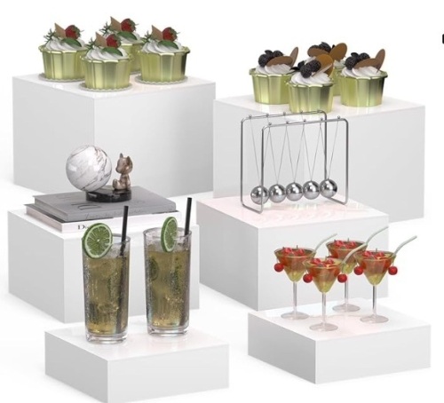 Acrylic Display Risers, 5-Sided Acrylic Riser with Hollow Bottoms,Perfect for Weddings,Cupcake Candy Food,Parties,Brunch,Buffet-2 sets of 3 - Lot 295