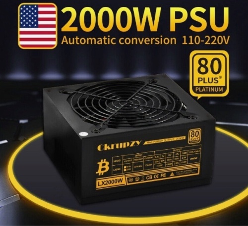 GPU Mining Power Supply 2000W 80 PLUS PSU Crypto Miner  - Lot 364