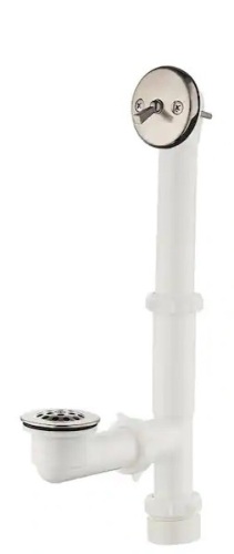 EverbiltTrip Lever 1-1/2 in. White Poly Pipe Bath Waste and Overflow Drain in Brushed Nickel - Lot 396
