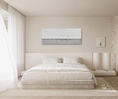 Grey and White Minimalist oil Painting 24x60 inch Large Contemporary art oil Painting, Home, Office Wall Decoration oil Painting - Lot 403