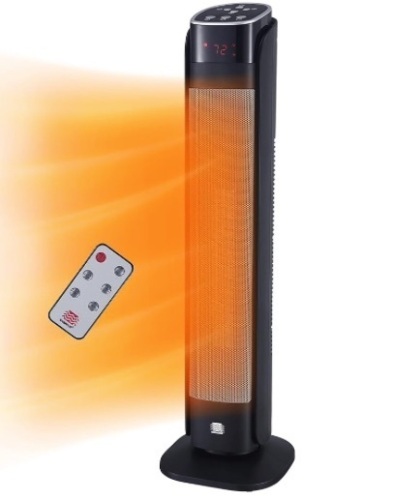 Deluxe Digital 30" Ceramic Oscillating Tower Space Heater with Remote Control, Black - Lot 407