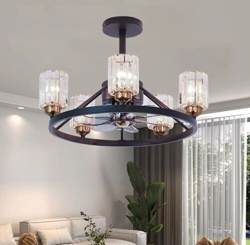 Osgner 22.5'' Black Farmhouse Chandelier Ceiling Fan with Light & Remote - Lot 7391