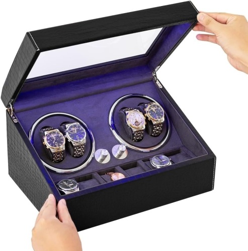 J&T Technology Automatic Watch Winder,4+6 Automatic Watch Winder Storage Display Box Watch Case with PU crocodile skin and Black Leather,Japanese Quiet Motor- AC Adapter(PU crocodile skin) - Lot 7402