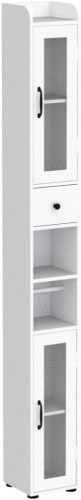 Maupvit Bathroom Storage Cabinet with 2 Frosted Glass Doors, Tall Narrow Cabinet with Doors and Shelves Adjustable, Slim Cabinet for Small Spaces, 8 Storage Compartments (White) - Lot 7403