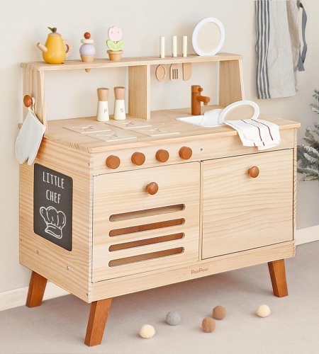 PairPear Kids Kitchen Playset,Wooden Toys Kitchen with Pretend Play Food Dishes and Sink,Toddler Play Kitchen Accessories Gift for Girls Boys Age 3+ - Lot 7407