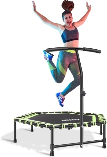 48'' Fitness Trampoline with Adjustable Handle Bar, Silent Trampoline Bungee Rebounder Jumping Cardio Trainer Workout for Adults - Mini Trampoline - Lot 7414