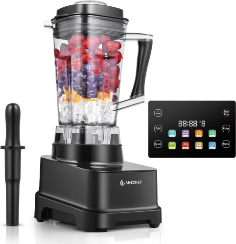 AMZCHEF 8-IN-1 Professional Blenders, 2000 Watts Commercial Blender for Kitchen with Timer, Innovative LED Panel, 8 Functions for Smoothies, Shakes & More, 8 Speeds & Pulse, 68 oz. Pitche - Lot 7418