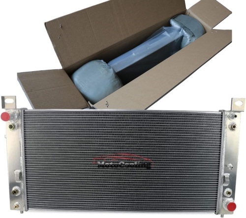 CU2370 34 Inch Aluminum Radiator for Cadillac Escalade ESV EXT, Chevy Avalanche Tahoe Silverado Suburban 1500 2500 3500 HD, GMC Yukon XL Sierra, Hummer H2 V8 1999-2014, 3 Row Radiators - Lot 7458