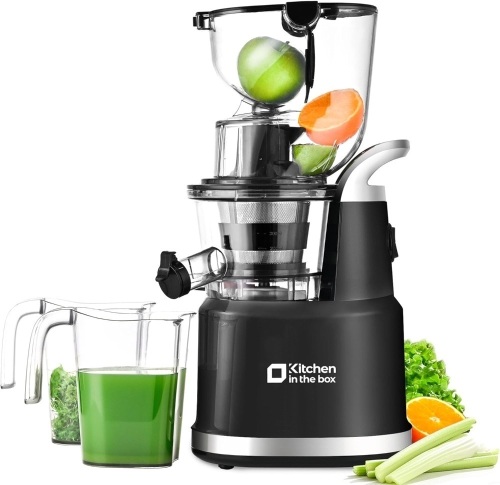 Kitchen in the Box Cold Press Juicer Machines,Slow Masticating Juicer Machine, With 3.26" Wide Feed Chute for Whole Fruits and Vegetables,BPA-Free,High Juice Yield Juicer Maker,Easy to Clean (Black) - Lot 7461