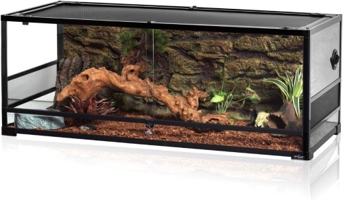 REPTI ZOO 67Gallon Reptile Large Terrarium Upgrade Glass Front Opening Tank Sliding Door with Screen Ventilation Reptile Terrarium About 48" x 18" x 18"(Knock-Down) - Lot 7465