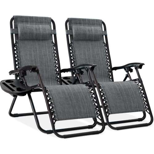 Set of 2 Adjustable Zero Gravity Patio Chair Recliners w/ Cup Holders - Lot 7572