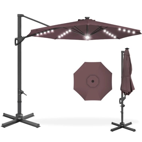 360-Degree Solar LED Cantilever Offset Patio Umbrella w/ Tilt - 10ft - Lot 7718