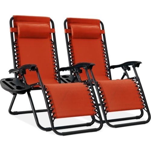 Set of 2 Adjustable Zero Gravity Patio Chair Recliners w/ Cup Holders - Lot 7747