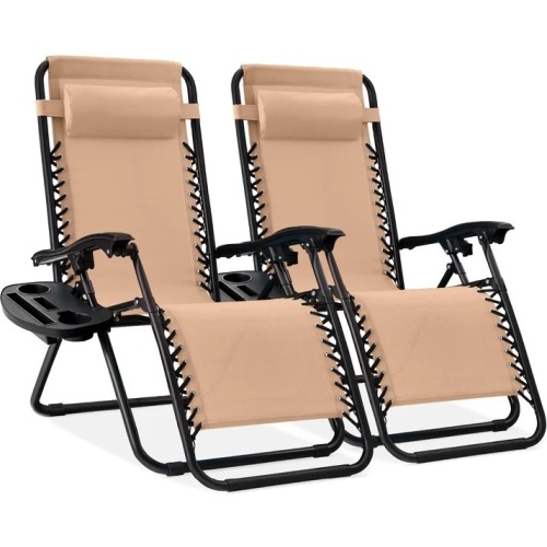 Set of 2 Adjustable Zero Gravity Patio Chair Recliners w/ Cup Holders - Lot 7748