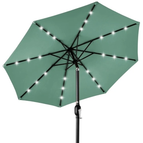 Solar LED Lighted Patio Umbrella w/ Tilt Adjustment, UV-Resistant- 10ft - Lot 7778