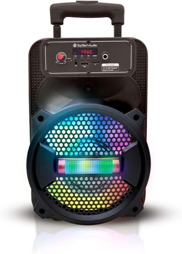 Top Tech Audio Rock-8 Portable 8 Inch Portable Bluetooth Speaker with Woofer & Tweeter, Festival PA LED Speaker with Bluetooth/USB Card Inputs, True Wireless Stereo, 30 Feet Bluetooth Range (Black) - Lot 7811