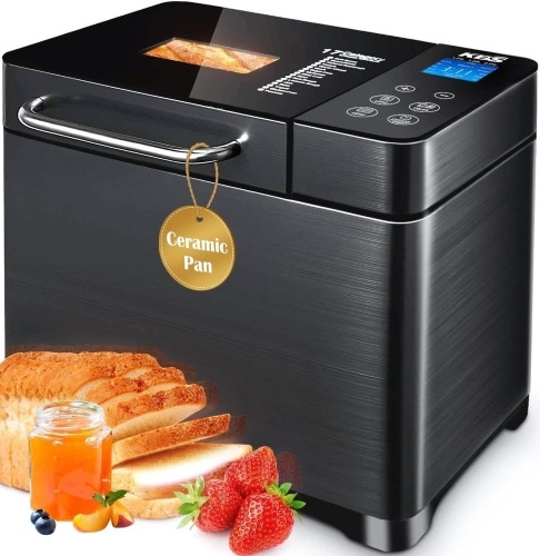 KBS 17-in-1 Bread Maker-Dual Heaters, 710W Machine Stainless Steel with Gluten-Free, Dough Maker,Jam,Yogurt PROG, Auto Nut Dispenser,Ceramic Pan& Touch Panel, 3 Loaf Sizes 3 Crust Colors,Recipes - Lot 7813