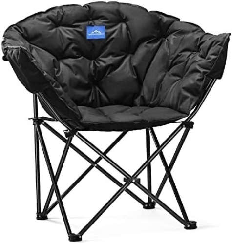 Oversized Padded Moon Leisure Portable Stable Comfortable Folding Chair with Carry Bag for Camping,Outdoor,Garden,Party,Supports 330LBS, Black (Grey) - Lot 7815