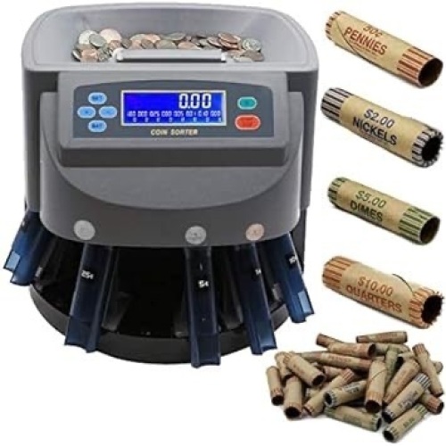 Electronic USD Coin Sorter and Counter with LCD Display, Sorts 270 Coins Per Minute into Coin Wrappers or Bins, Coin Wrapper Tubes Included by EX ELECTRONIX EXPRESS - Lot 7818