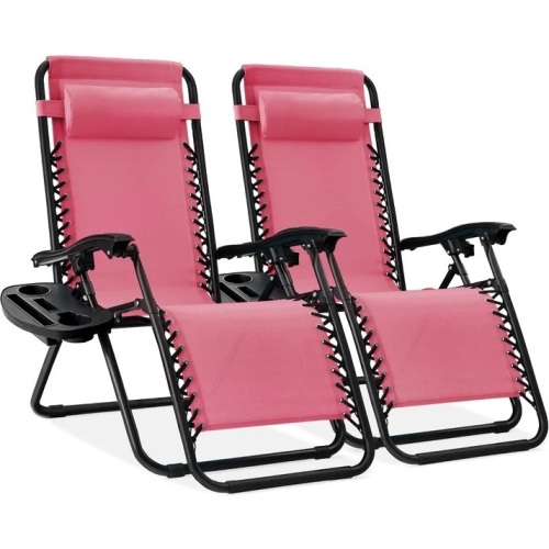Set of 2 Adjustable Zero Gravity Patio Chair Recliners w/ Cup Holders - Lot 7892