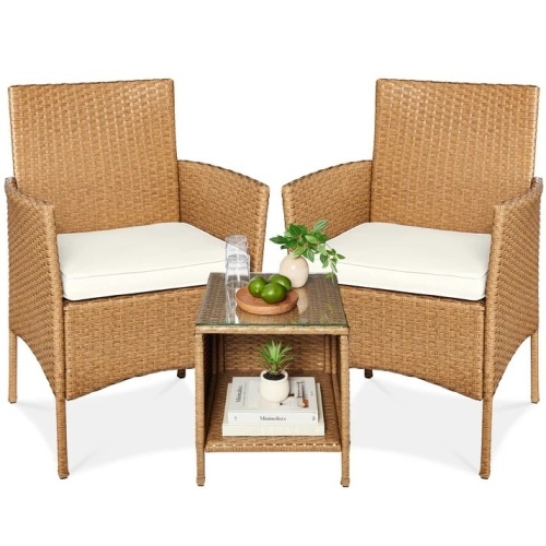 3-Piece Outdoor Patio Wicker Bistro Set w/ Side Storage Table - Lot 7916