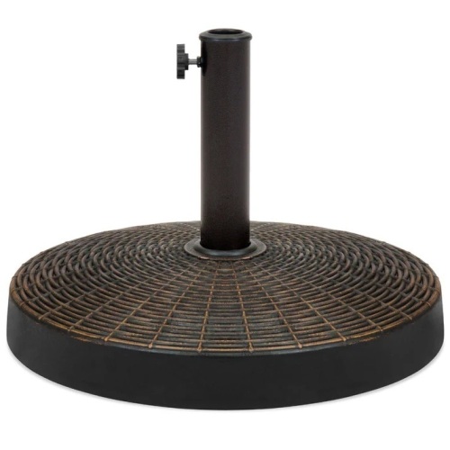 55lb Round Wicker Style Patio Umbrella Stand w/ Blackened Bronze Finish - Lot 7918
