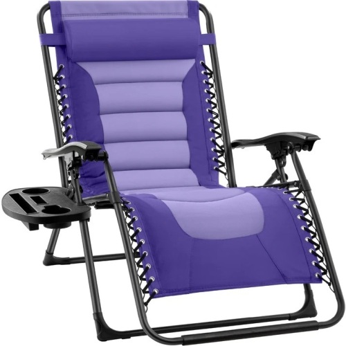 Oversized Padded Zero Gravity Chair, Folding Recliner w/ Headrest, Side Tray - Lot 7936
