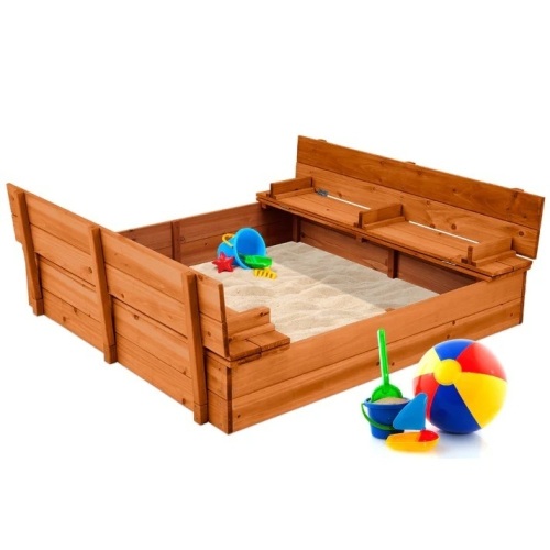 Kids Cedar Sandbox w/ Sand Screen, 2 Benches - 47x47in - Lot 7946