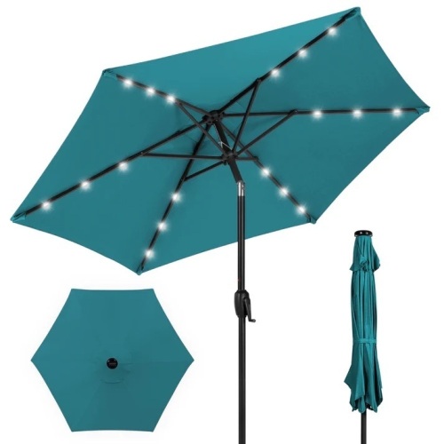 Outdoor Solar Patio Umbrella w/ Push Button Tilt, Crank Lift - 7.5ft - Lot 7948