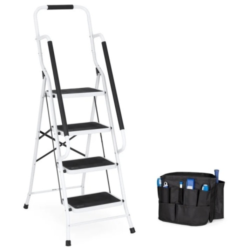 4-Step Portable Folding Ladder w/ Handrails, Attachable Tool Bag - Lot 7974