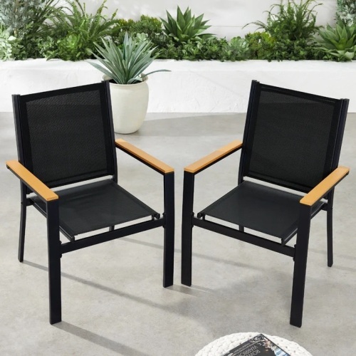 Set of 2 Stackable Textilene Chairs w/ Armrests, Dining Accent Furniture - Lot 8055